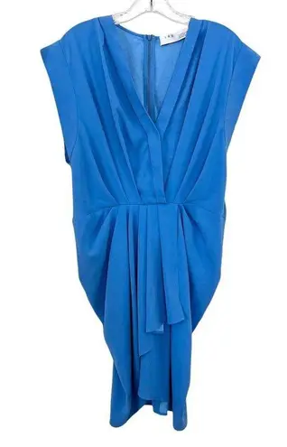 IRO Garm Blue Faux Wrap Draped Pleated Cap Sleeve V-Neck Crepe Mini Dress Size 6