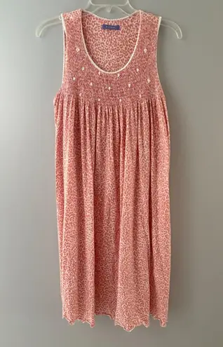 P. Jamas Pink Pima Cotton Smocked Night Gown XS Cottagecore Animal Print Trad