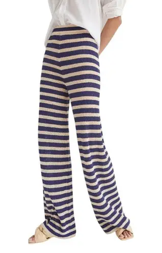 Anthropologie Flat White High Rise Wide Leg Pants Knitted Striped Blue Size XS