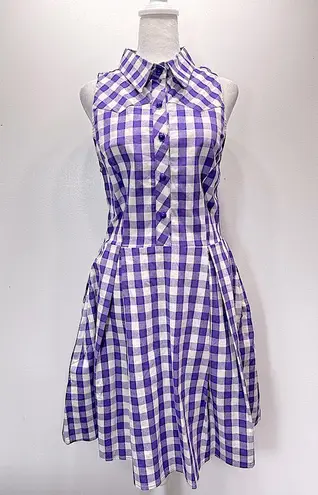Purple & White Gingham Checked ModCloth Dress by Ixia Western Sleeveless Cowgirl Size L