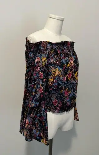 Free People Free Spirited Off The Shoulder Top Bell Sleeve Boho Floral Blouse XS