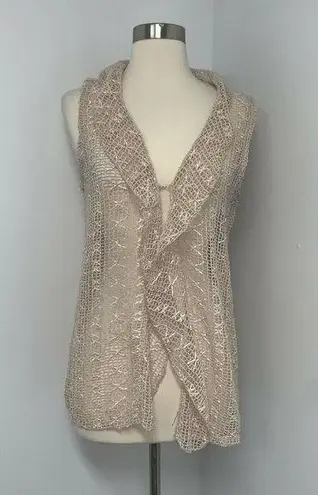 Keren Hart Womens Sleeveless Crochet Open Front Vest Top Beige SZ S Boho Hippie