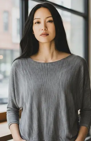 Halston Heritage Pewter Metallic Knit Boat Neck Sweater Size Large Silver