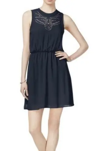 Maison Jules Eyelet Sleeveless Casual Dress Blue