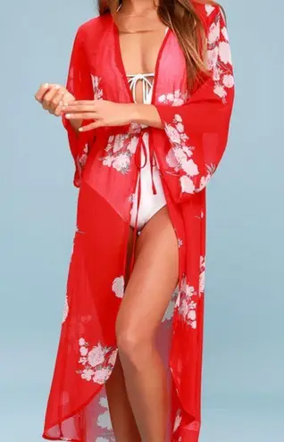 Lulus Riviera Roaming Red Floral Print Swim Cover-up - Size L