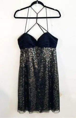 Dave and Johnny by Laura Ryner Dress Black Sequin Skirt Exposed Back Sz 11/12 EUC