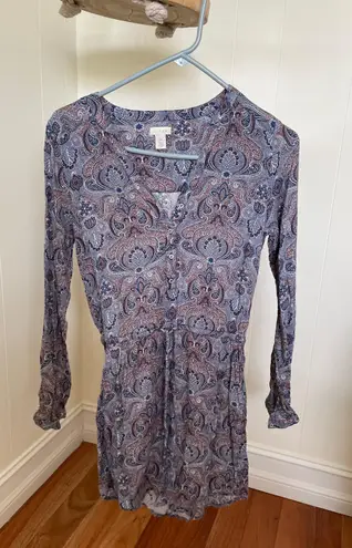 Hinge Long Sleeve Paisley Pocketed Draw String Dress