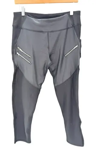 Gottex Studio Moto Mixed Media Leggings Black Zip Pockets Mesh Panels L NWT