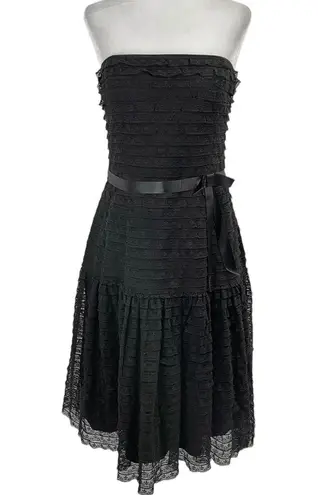 Laundry by Shelli Segal 90s Lace Satin Bow Waist Strapless Dress Black Size 10