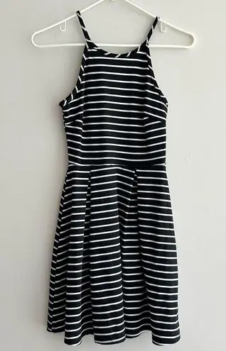 Soprano Black and White Striped Fit & Flare Dress, Halter Dress, Size XS