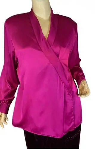 VINTAGE 1990'S JG HOOK SATIN BERRY PINK WRAP BLOUSE (14P)