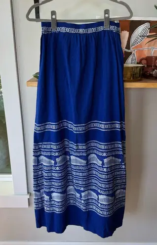 Vintage Grecian Cobalt Blue White Embroidered Cotton Floor Length Maxi Skirt S