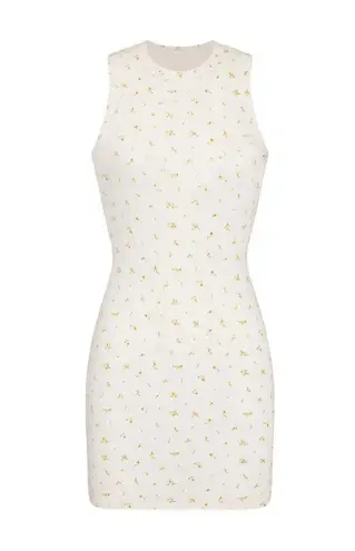 SKIMS NWOT Cotton Rib Tank Dress in Marigold Rosebud Print, Size Large