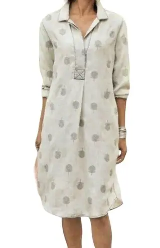 Soft Surroundings Paisley Park Chambray Peacock Feather Embroidered Shirt Dress