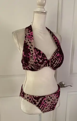 a.Che 2 pieces burgundy animal print bikini swimsuit set Purple