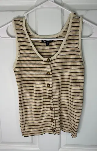 Freshman 1996 Tank Top Small Striped Sleeveless Ribbed‎ Knit Button Front Casual Tan - Image 1