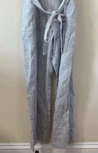 NEW Quince 100% European Linen Square Neck Jumpsuit Blue Pinstripe Size Large