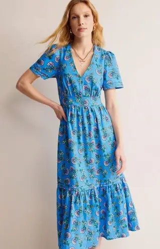 Boden Eve Linen Midi Dress Boho Preppy Blue Botanical Bunch Size 6R