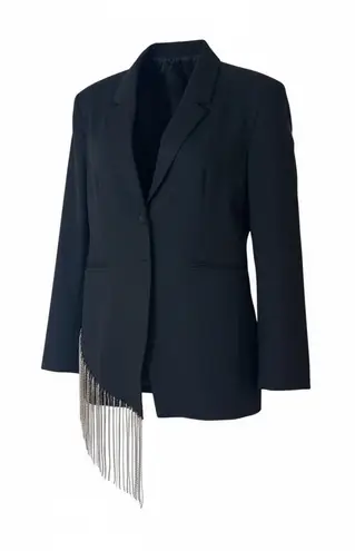 Hey You Womens Black Beaded Fringe Asymmetrical Blazer Size XL