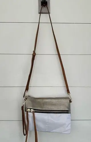 Sondra Roberts Squared White Metallic Gold Crossbody