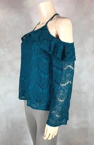 Ultra Flirt Teal Lace Cold-Shoulder Top NWT MEDIUM