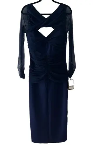 Chiara Boni NEW NWT La Petite Robe Leitha Mesh Cutout Midi Dress Navy Blue Notte