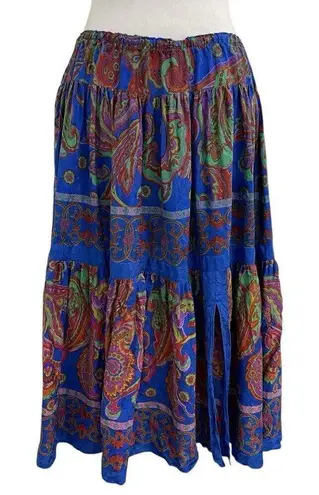 Vintage 100% Silk Colorful Paisley Floral Midi Skirt Side Slit size XL/1X