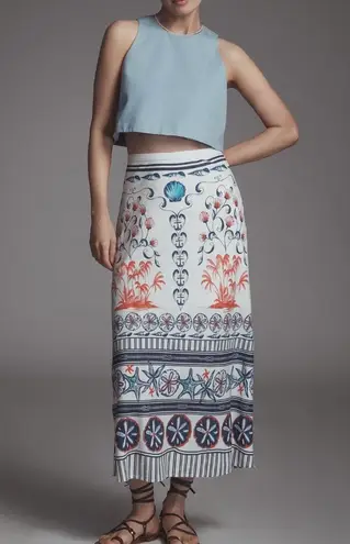 Farm Rio Printed Linen Blend Midi Skirt, Size XS