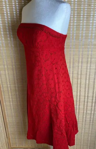 Donna Morgan Red Strapless Eyelet  Dress