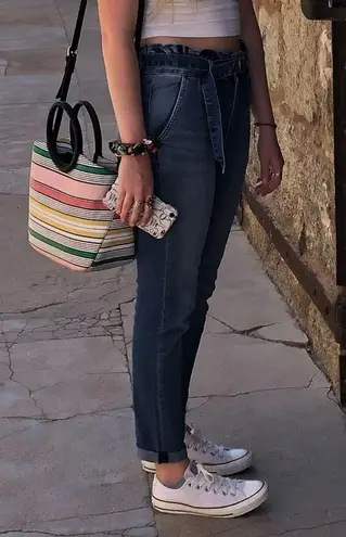 Ashley Mason Medium Wash Paper bag Waist Skinny Jeans with Matching Belt