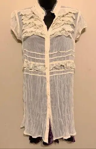 Cream Lace Frilly Tunic Blouse White Size M