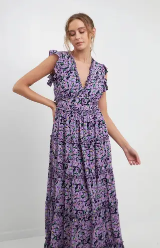 FREE THE ROSES | Floral Ruffle Detail Long Dress, Size S Purple
