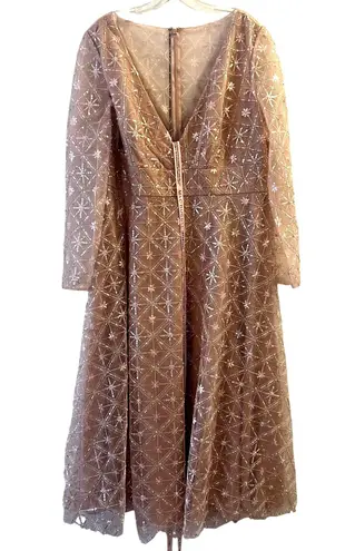 Mac Duggal Embellished Illussion Long sleeve Dress size 14 Pink NWOT C6