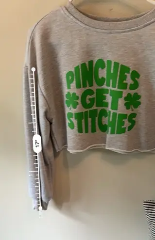 Pinches Get Stitches Cropped Sweater Sweatshirt XS Gray
