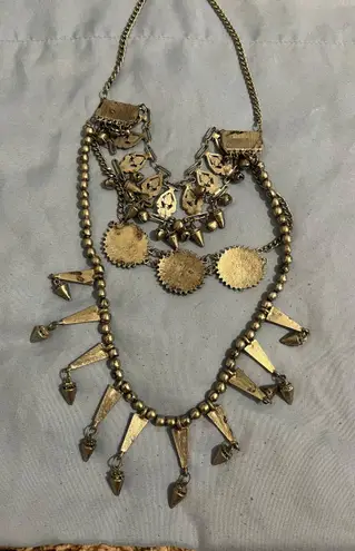 Metallic and Crystal Statement Necklace Silver