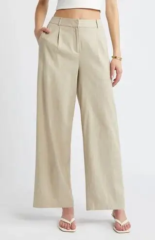 [Sound/Style] Neutral Beige Cream Wide Leg Linen Blend Pleated Trouser Pants 16