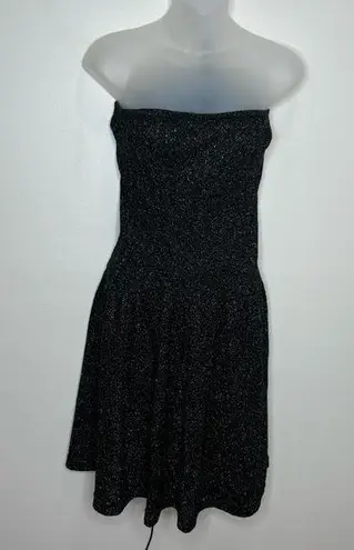 Free People  knit tube top dress black metallic silver fit and flare mini small