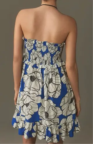 Farm Rio Floral Strapless Smocked Ruffle Mini Dress, Size S