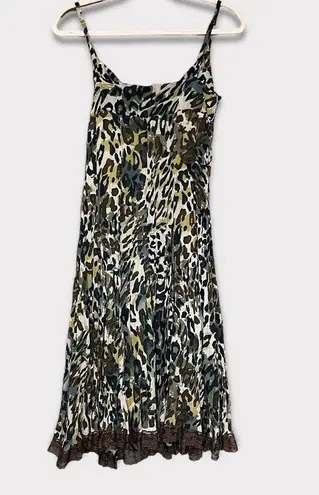 Cache Midi Dress Size Small Lace Trim Cheetah Print Y2K Adjustable Black Brown