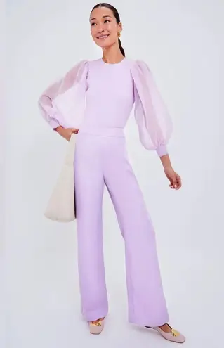 Tuckernuck Lilac Knit Betsy Blouse Size S NWT Sheer Puff Sleeve Stretchy Ribbed Purple