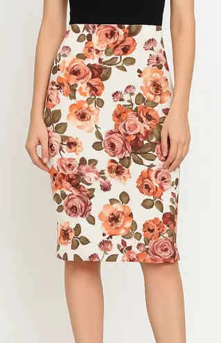 SILHOUETTE NYC Floral Pencil Skirt Women’s Size L Made in USA Stretch Fabric White Size L