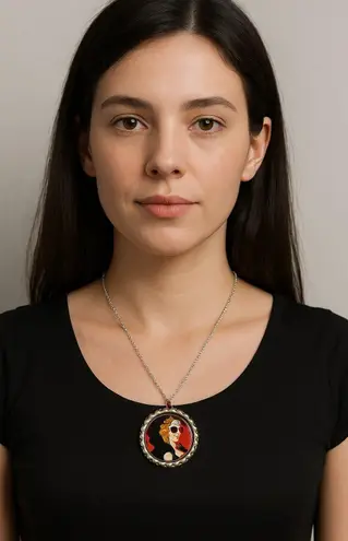 Handmade Day of the Dead Pendant Necklace Sugar Skull Art Silver Chain