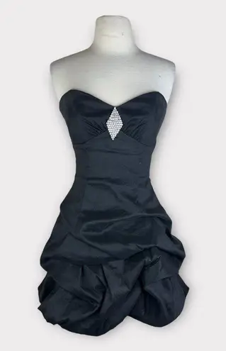 Jessica McClintock  | Vintage Y2K Strapless Black Rhinestone Mini Bubble Dress