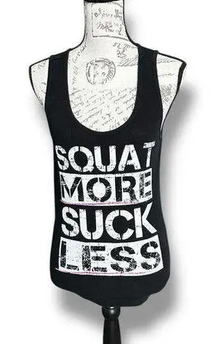 Bella Women's Ribbed Black Tank Top Athletic "Squat More Suck Less" Size Large