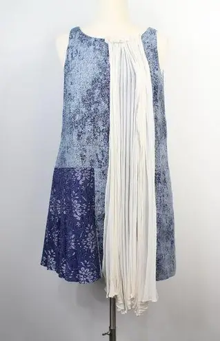 Bensoni Blue Ivory Drape Linen Sleeveless Shift Dress Size 6