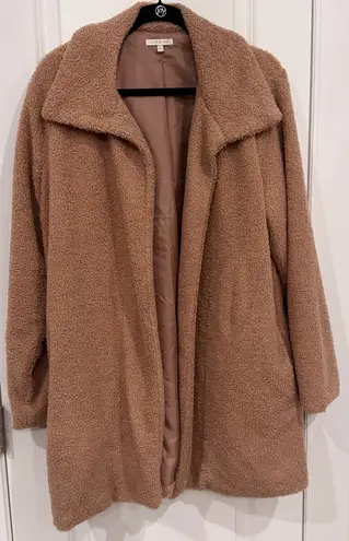 Kate & Sam Camel Faux Shearling Teddy Coat (Large) | Cozy Chic Neutral Staple Brown