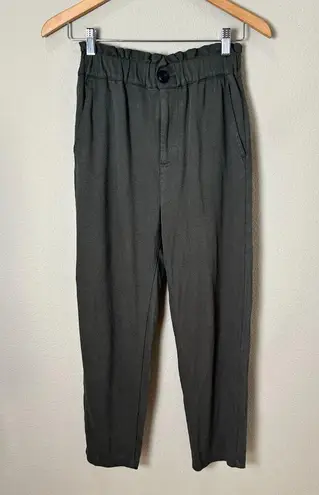 ZARA Paperback Waist Olive Green Trousers Pants Slacks Size XS Stretch
