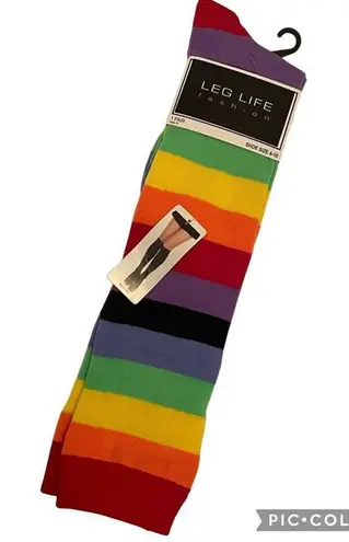 Leg Life Rainbow Striped Over the Knee Socks Size 4–10 Red