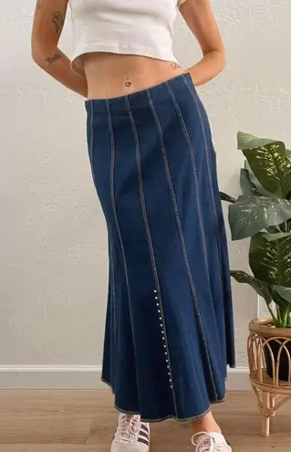 Vintage Y2K Studded Denim Pleated Long Midi Skirt Size 4