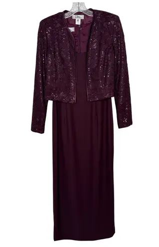 NWT Vintage Patra burgundy Sequin lace Jacket dress 2 piece formal Set small Purple